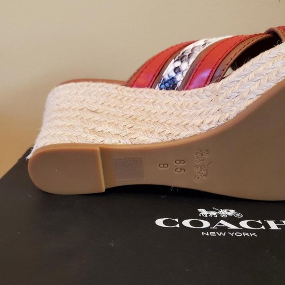 NEW Coach Florentine Wedge Leather Sandals 8.5 open-toe  Heel Snake Print Slide - Picture 6 of 6
